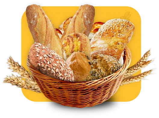 Een afbeelding van een mandje met verschillende broodjes er in